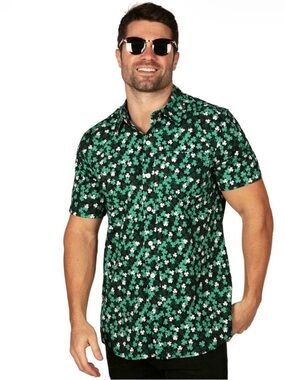 Tipsy Elves Shamrock Button Up Shirt Men’s XXL St Patrick’s Day Clover Print